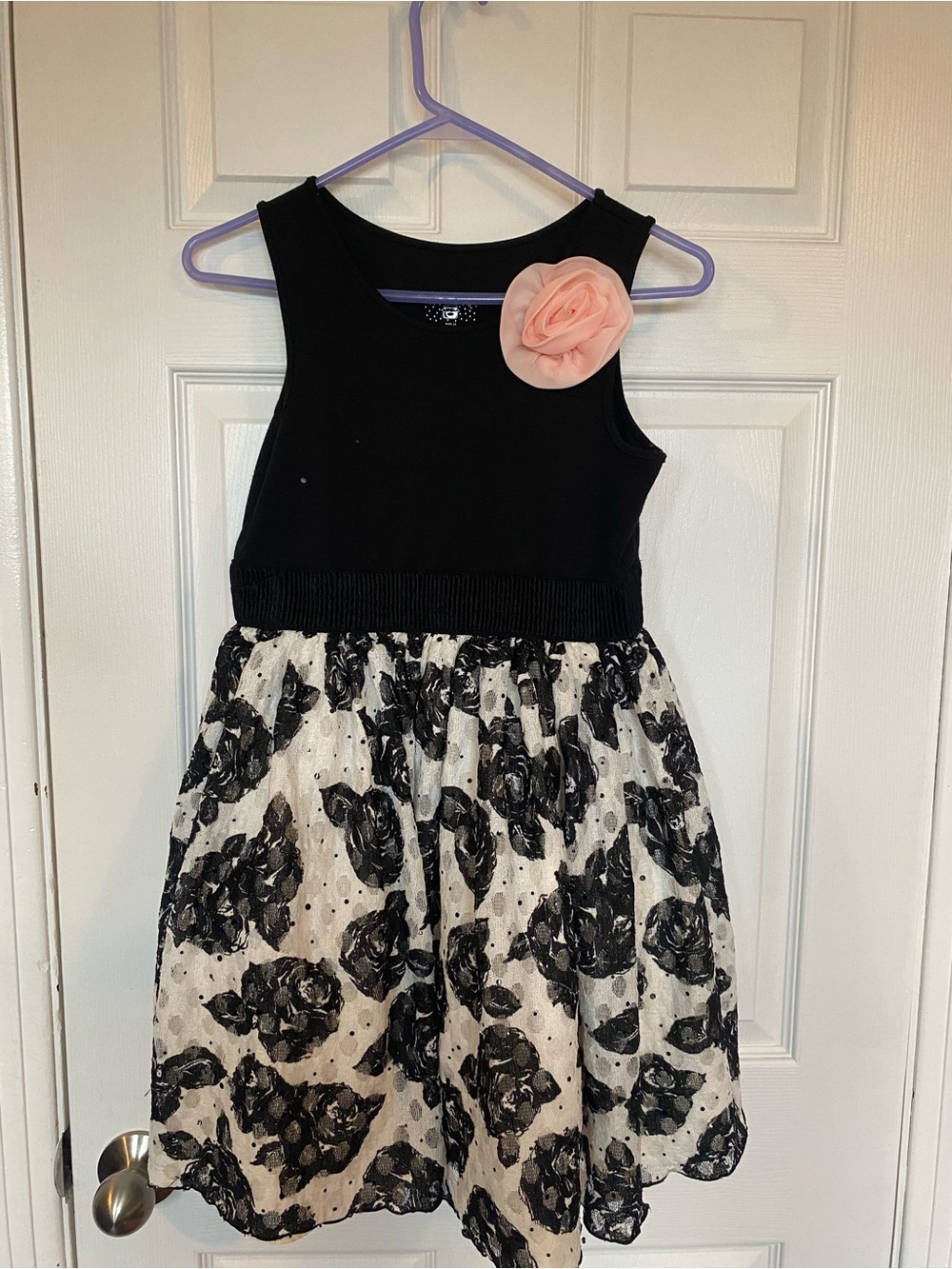 Marmellata Black & White Rose Print Dress Size 12 Pink Flower